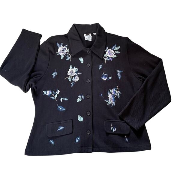 Vintage Together! Women’s Black Embroidered Floral Button Up Cardigan Sweater XL - Picture 6 of 8